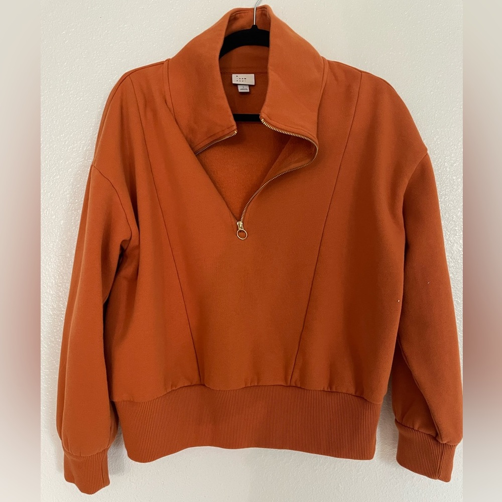 Orange A New Day Quarter Zip Sweatshirt Size L